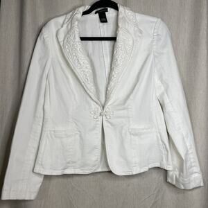 Madison Studio - White Blazer/Jacket - Size 10 - Long Sleeve - Embroidery Detail